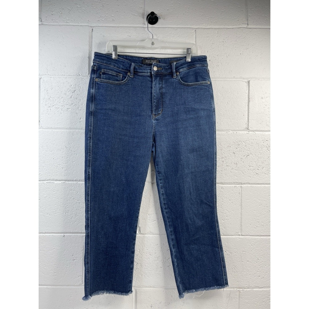 Judy Blue Women's High Rise Straight Leg Jeans With Frayed Raw Hem Size 15/32